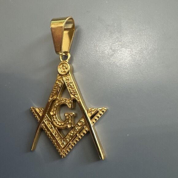Men's Free Mason Stainless Steel Freemason Symbol Masonic Pendant Chain Gold - Picture 2 of 6